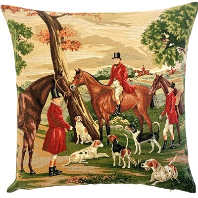Decoración de caballos - Funda de almohada Foxhunt - Decoración inglesa - Funda de almohada tapiz