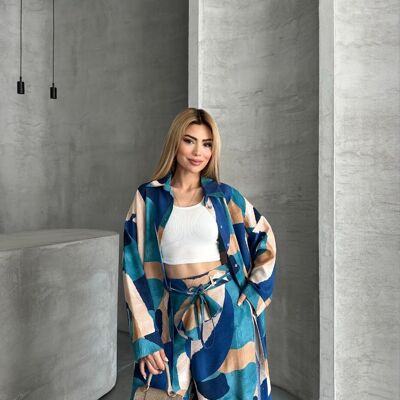 Ensemble Chemise Longue & Pantalon Ample Assortie En Viscose