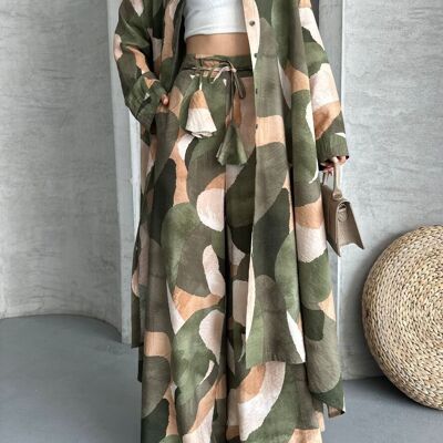 Conjunto de camisa larga y pantalón holgado a juego en viscosa