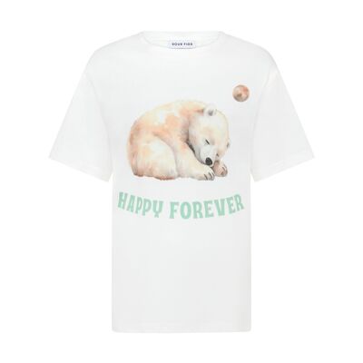 T-shirt unisexe imprimé ours et planète inconnue en blanc