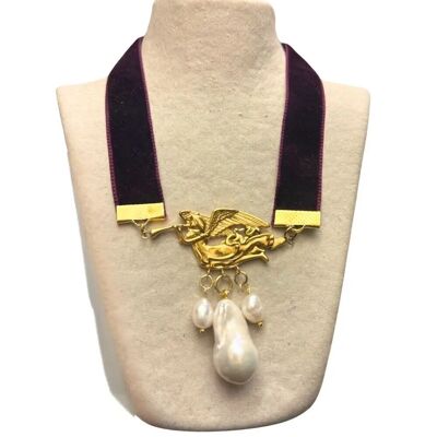 Barocker Engel Choker - Burgunder Samt