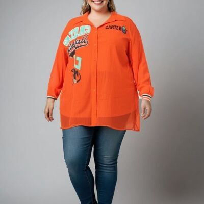 Conjunto de top y camisa estampados de talla grande (C6599/NARANJA)