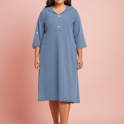 Robe coton/lin grande taille avec capuche (C8020)