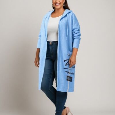 Gilet lungo taglie forti con scritte (C8021&BLUE)