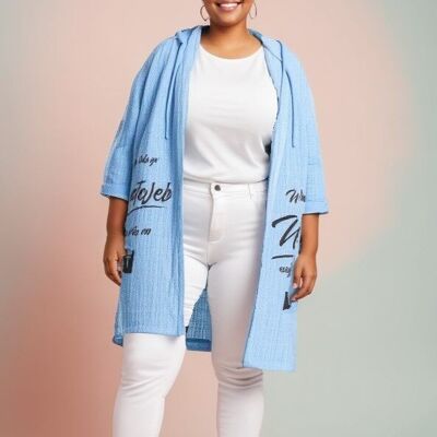 Plus size long cardigan with inscriptions (C8021&BLEUCLAIR)