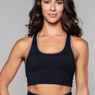 Soutien-gorge débardeur passepoilé Stride noir/taupe