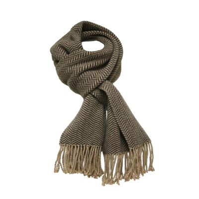 Herringbone knitted Cashmere Scarf Dk Brown Camel