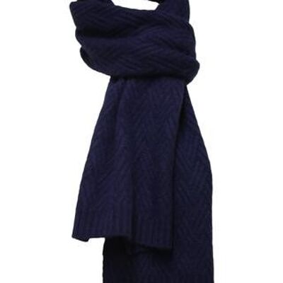Cashmere knitted scarf Daulps Zig Zag Navy