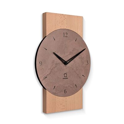 Orologio da parete in ardesia naturale Rote Flüh, faggio oliato, pietra rossa, lancette nere