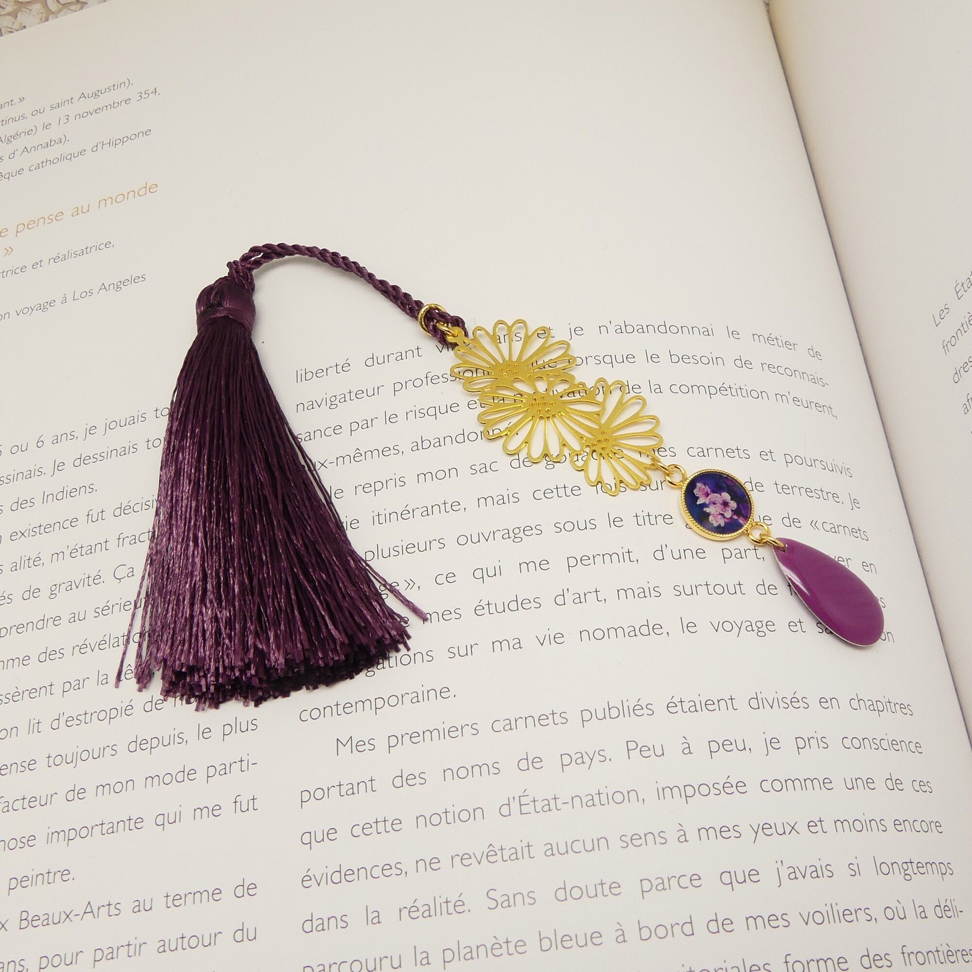 Marque-pages livres fleur résine pompon sequin cerisier Fête des mères Cadeau Noël Maman Cadeau Maîtresse