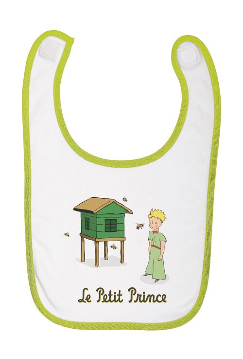 Bavoir blanc /vert " Le Petit Prince et la ruche "