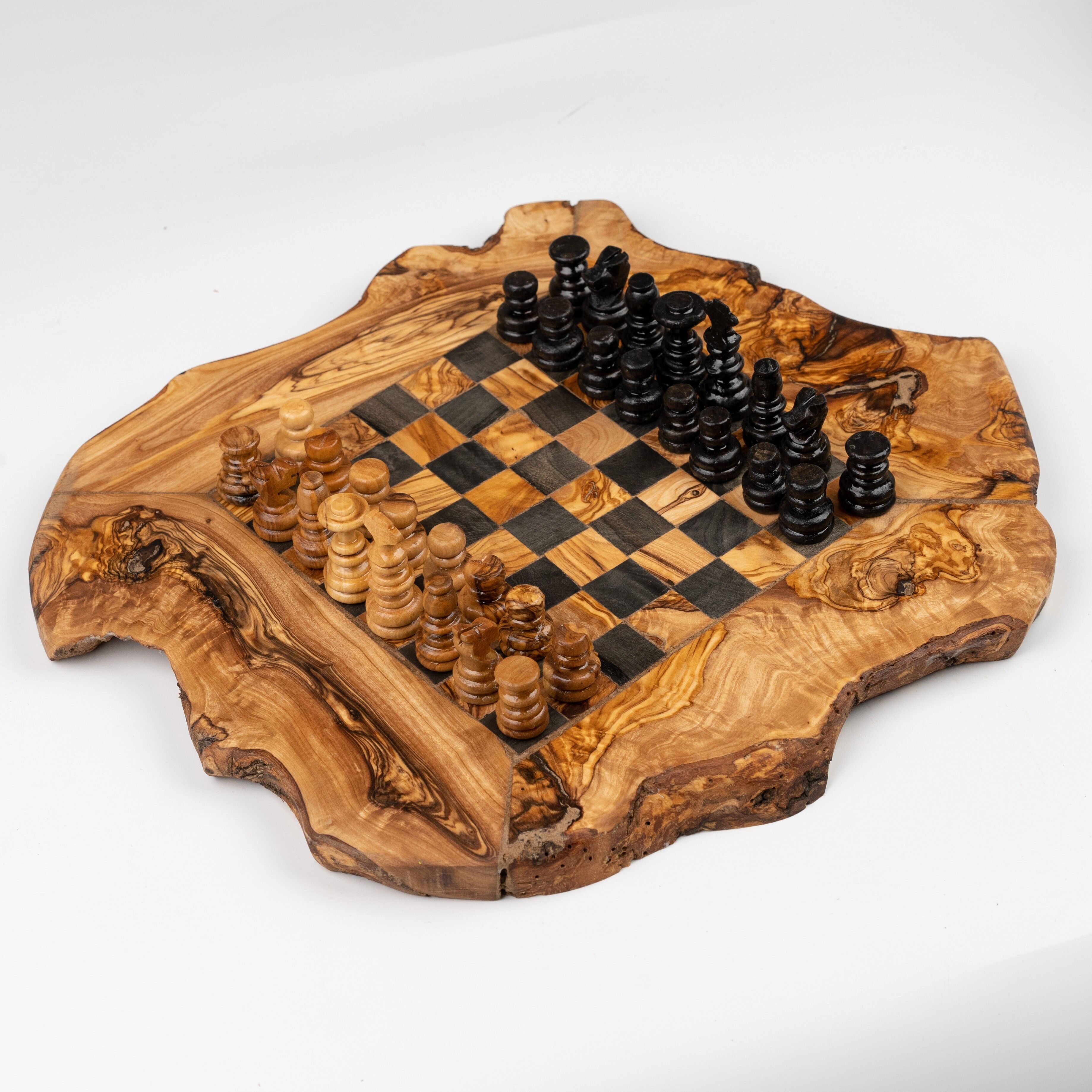 Jeu d'échecs en bois d'olivier fait à la main, jeu d'échecs antique