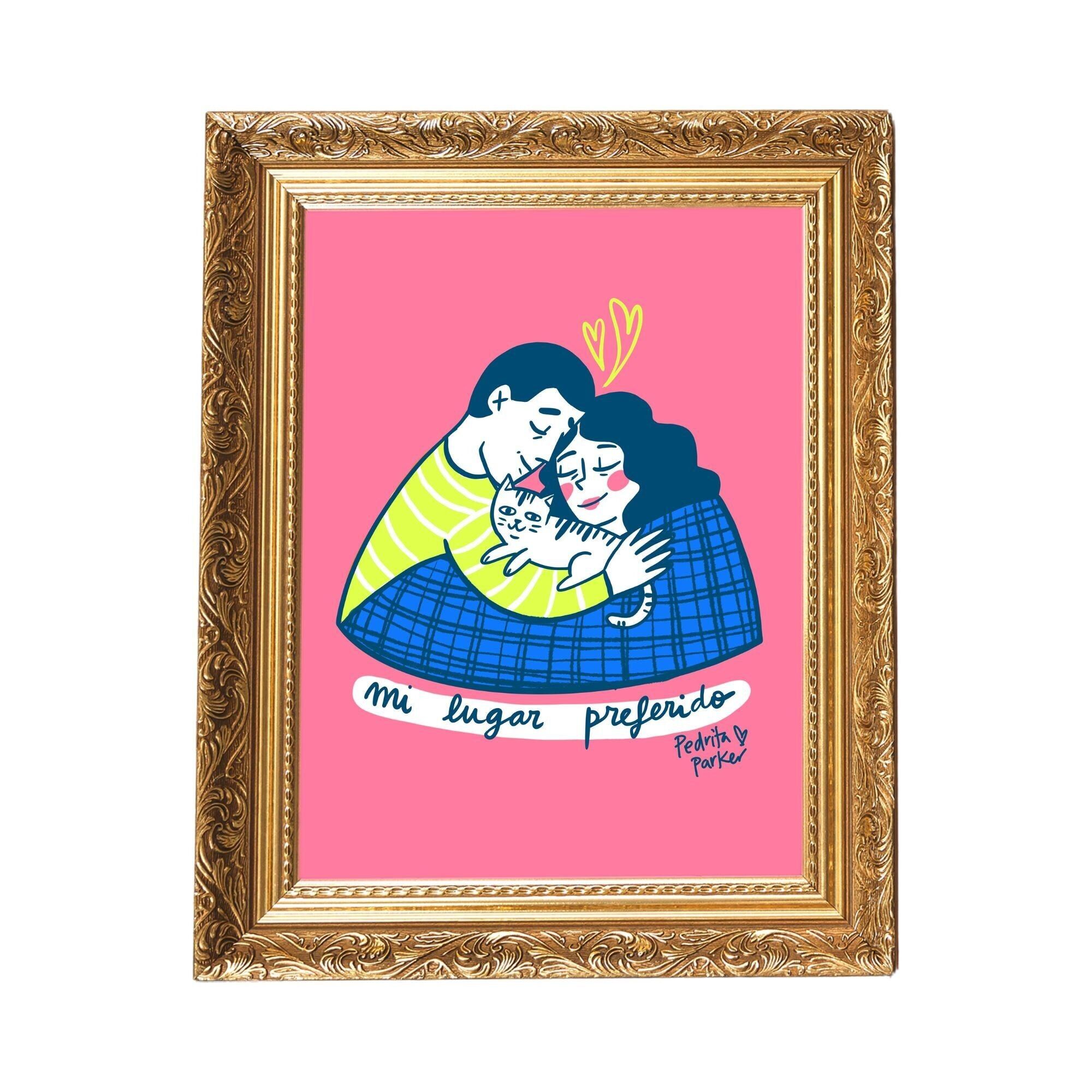 Stampa di coppia di gatti.Sfondo rosa