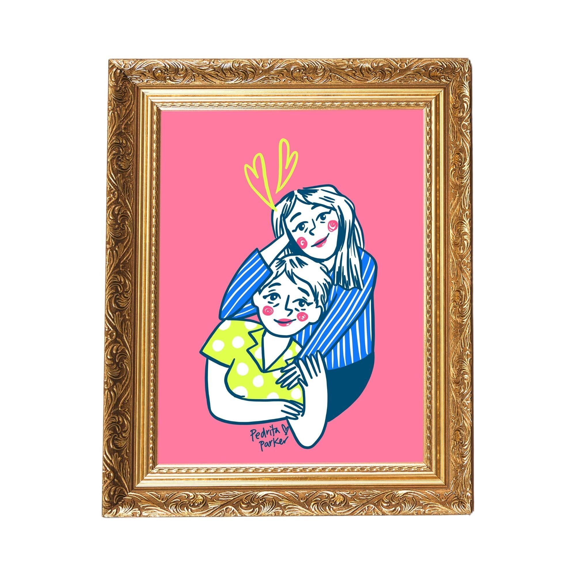 Stampa "Adoro le ragazze".Sfondo rosa