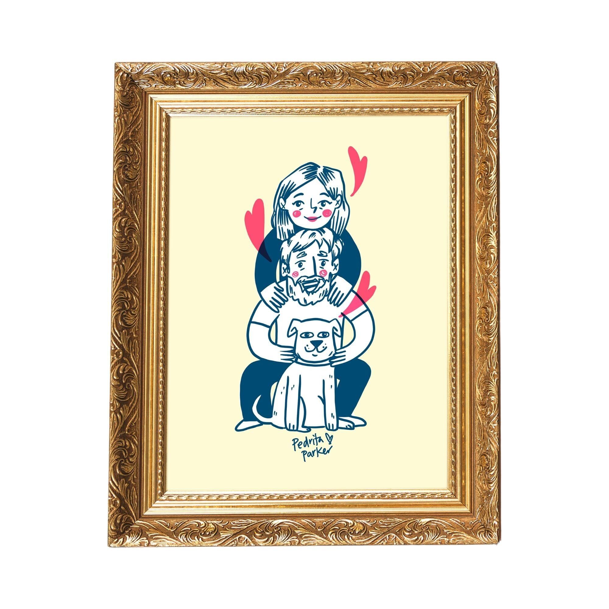 Manifesto della famiglia di cani.Sfondo giallo