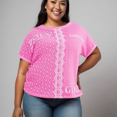 T-shirt grande taille rose (C8013)