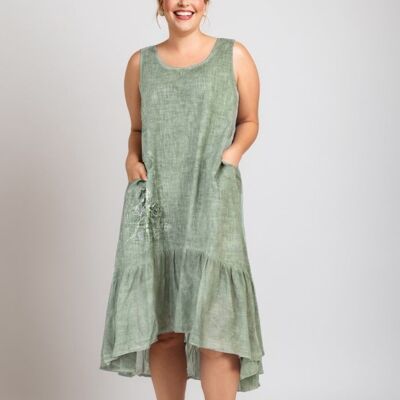 Robe grande taille avec broderie floral kaki (C8015)