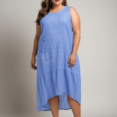 Abito taglie forti con ricami floreali blu (C8015)