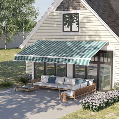 Toldo Fest, toldo de brazos articulados con manivela, protección solar, 3.5x2.5m, green+white, aluminum+polyester|