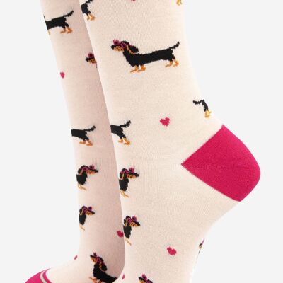 Lunettes de coeur d'amour de chien de saucisse pour femmes, chaussettes en bambou