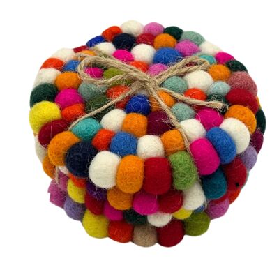 Posavasos Redondos de Bola de Fieltro - 10 cm, Multicolor (set de 4)