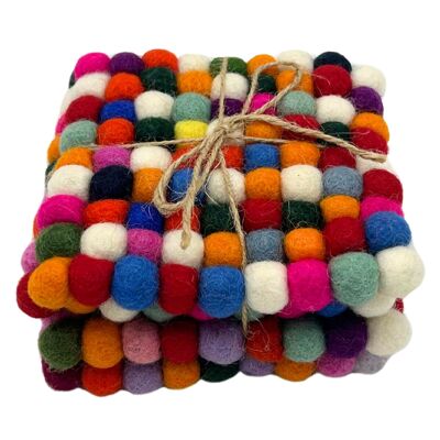 Posavasos Cuadrados de Bola de Fieltro - 10 cm, Color Gris Multicolor (set de 4)