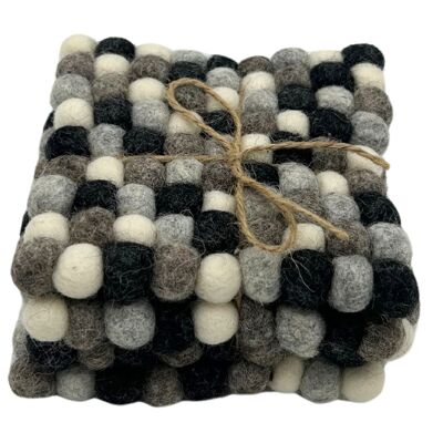 Posavasos Cuadrados de Bola de Fieltro - 10 cm, Color Gris Multicolor (set de 4)