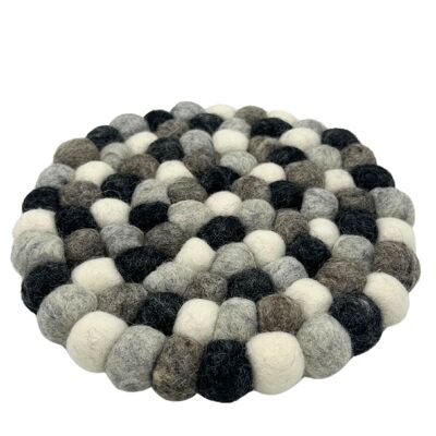 Round Felt Ball Placemat - 20 cm, Grey Multicolor