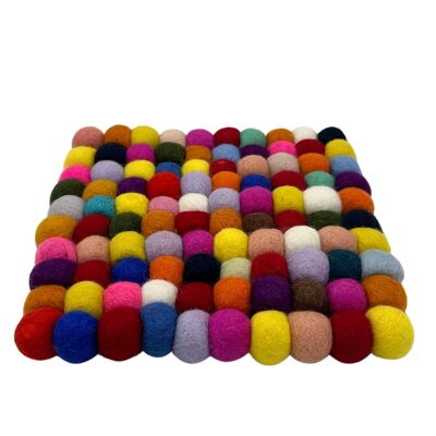 Square Felt Ball Placemat - 20 cm, Multicolour