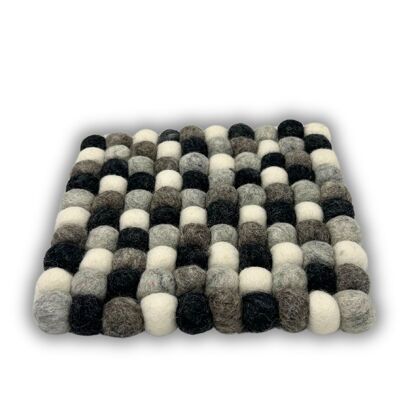 Square Felt Ball Placemat - 20 cm, Grey Multicolour