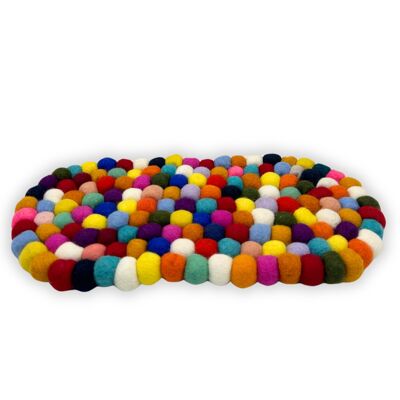 Felt Ball Central Oval Rug - 38x18 cm, Multicolor