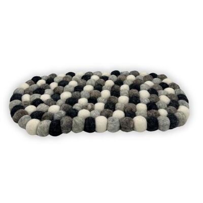 Oval Felt Ball Centerpiece Rug - 38x18 cm, Multicolored Gray