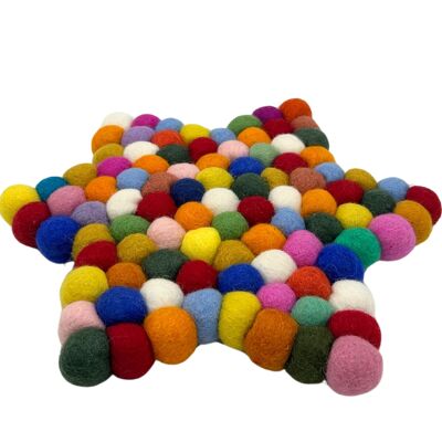 Felt Ball Star Shaped Centerpiece Rug - 38x18 cm, Multicolor