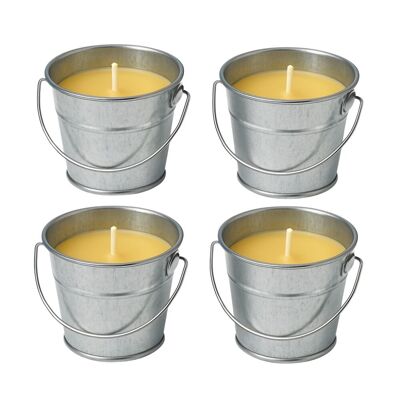 Pack 4 Bougies Citronnelle Extérieur avec Seau Métallique – 12h de Durée