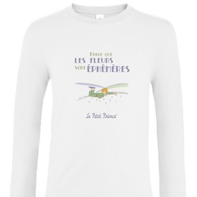Weißes Langarm-T-Shirt "Ephemeral Flowers"