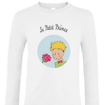 T-shirt bianca a maniche lunghe "Il Piccolo Principe e la Rosa Bolla"