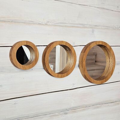 Ensemble de 3 miroirs muraux en chêne pour décoration rustique, entrées et intérieurs minimalistes