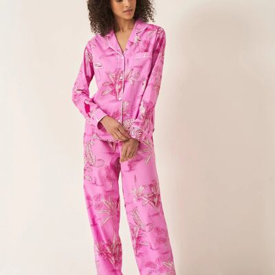Set pigiama e pantaloni a maniche lunghe in cotone biologico da donna Pink Jungle