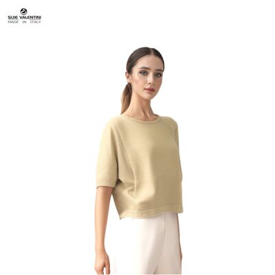 Short Sleeve Crew Neck Sweater in Baby Alpaca Wool Blend, art. 17448