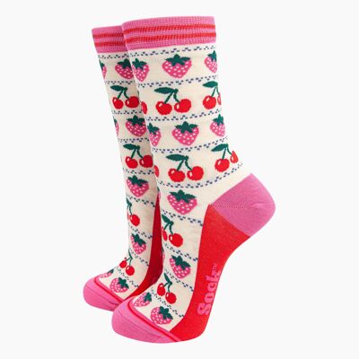 Calzini da donna in bambù - Crema, fragola ciliegia Fair Isle