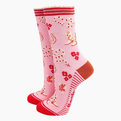 Chaussettes en bambou pour femmes - Rose, motif serpents de cow-girl occidentale