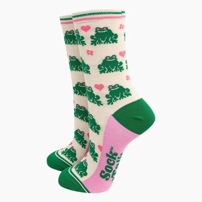 Calzini da donna in bambù - Crema, Frog Love Heart