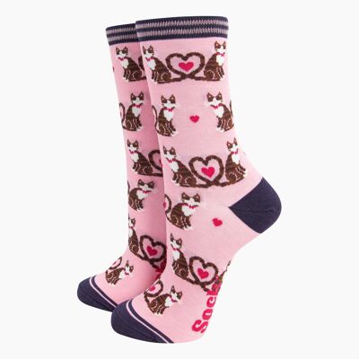 Calzini da donna in bambù - Rosa, Cats Love Heart Tails