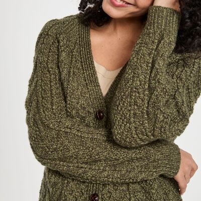 Glenisland Cardigan da donna lavorato a mano con scollo a V - Verde