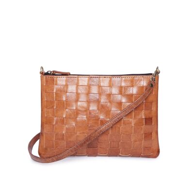 Light brown Alex handwoven Leather Clutch/ crossbody Bag