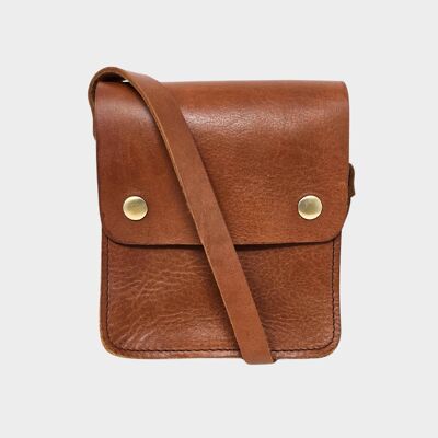 Tan Small Leather Crossbody Bag with Pop Closure