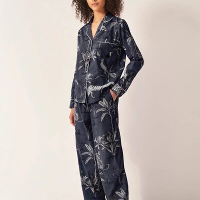 Ensemble pyjama et pantalon à manches longues en coton biologique pour femme Navy Jungle