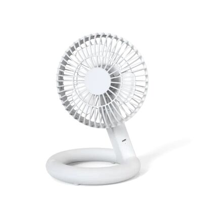 Ventilateur de bureau pliable et portable, rechargeable par USB, batterie 1800 mAh, 3 vitesses, blanc