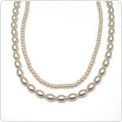 Collana di perle 2 pezzicrema rodiata