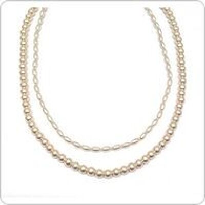Pearl necklace 2-piecerhodium-plated cream